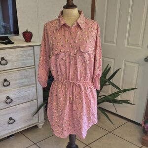 Speed Control Pink and White Polo Collar High Low Dress